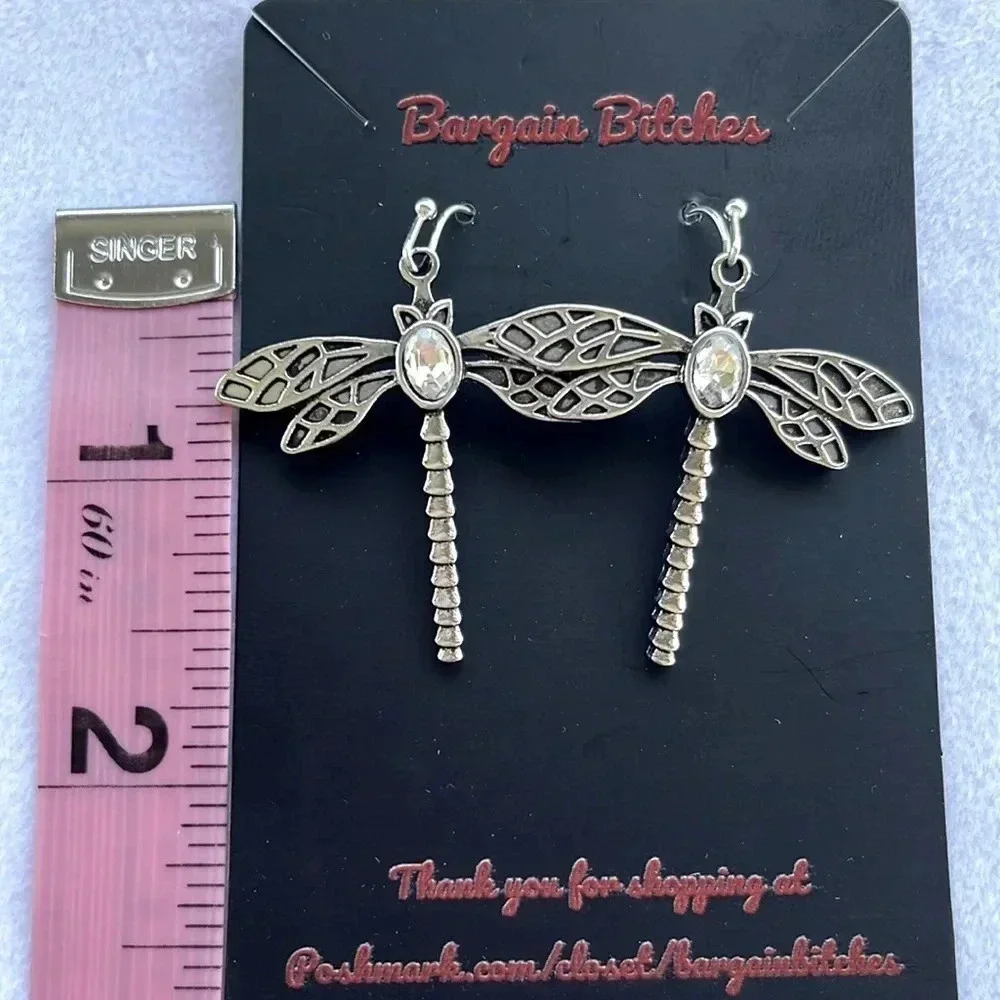 New dragonfly earrings drop dangle silver tone boho earrings‎ cute